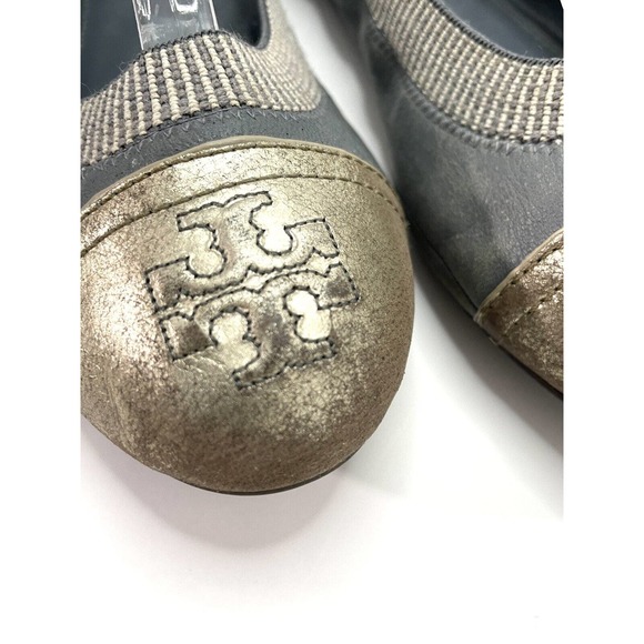 Tory Burch Gabby Cap Toe Scrunch Flat Gunmetal / Silver Ballet Flat Size 8.5 - Picture 4 of 11